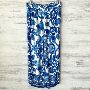 HAUTE HIPPIE Wide Leg Boho Floral Tropical Baroque Pull On Cropped Pants L